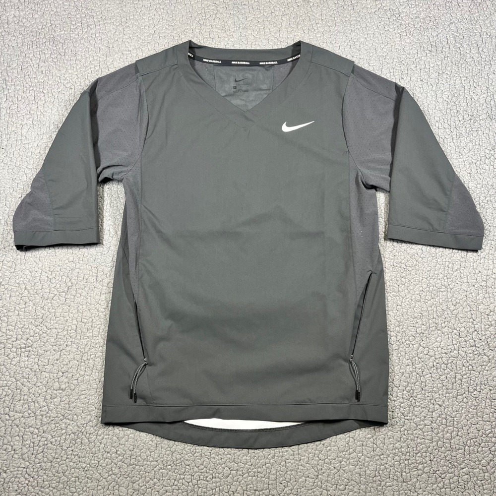 Nike Baseball Hot Jacket Mens Small Gray V-Neck Short Sleeve Pullover 897383-060